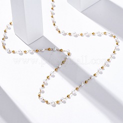 304 Stainless Steel & Round ABS Plastic Imitation Pearl Link Chain Necklaces&nbsp;NJEW-U026-19G