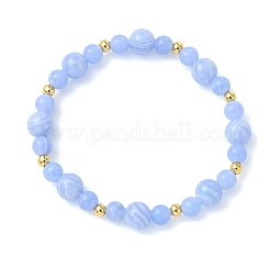 Natural Dyed Blue Lace Agate & Brass Beaded Stretch Bracelets for Women&nbsp;BJEW-JB14000