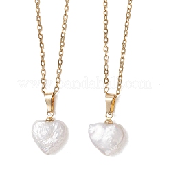 Baroque Natural Keshi Pearl Heart Pendant 304 Stainless Steel Cable Chain Necklaces for Women&nbsp;NJEW-JN05964