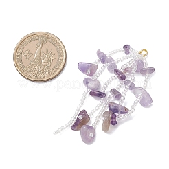 4Pcs 4 Styles Natural Citrine & Amethyst & Green Aventurine & Rose Quartz Chip & Glass Seed Beaded Tassel Big Pendants&nbsp;PALLOY-MZ00999
