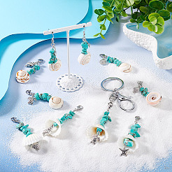 16Pcs 8 Styles Natural Shell & Synthetic Turquoise Chip Pendant Decorations&nbsp;HJEW-GO00036