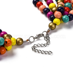 Handmade Wood Beads Multi-Layer Necklaces & Boho Dangle Earrings Set&nbsp;SJEW-A001-01A
