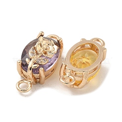 Brass Pave Faceted Glass Oval Connector Charms&nbsp;KK-G517-13G