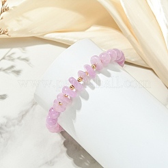 Natural Kunzite Chips & Brass Beaded Stretch Bracelets for Women&nbsp;BJEW-JB14005