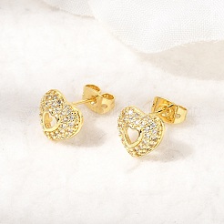 Valentine's Day Brass Micro Pave Clear Cubic Zirconia Stud Earrings&nbsp;EJEW-D355-01G-01