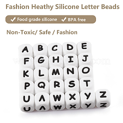 20Pcs White Cube Letter Silicone Beads 12x12x12mm Square Dice Alphabet Beads with 2mm Hole Spacer Loose Letter Beads for Bracelet Necklace Jewelry Making&nbsp;JX432T