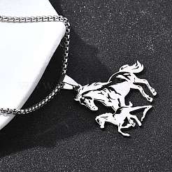 201 Stainless Steel Laser Cut Double Horse Pendant Box Chain Necklaces for Women Men&nbsp;NJEW-E156-03P