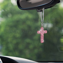 Polymer Clay Rhinestone Cross Pendant Alloy Chain Necklaces&nbsp;NJEW-CN0001-16C