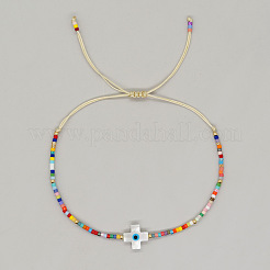 Natural Shell Evil Eye Cross Glass Seed Beaded Braided Bracelets for Women&nbsp;EM8826-1
