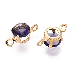 Brass Pave Cubic Zirconia Flat Round Connector Charms&nbsp;KK-TAC0020-03G-05