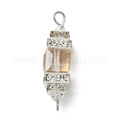 3Pcs 3 Colors Electroplate Glass Cube & Brass Crystal Rhinestone Connector Charms&nbsp;PALLOY-JF04407