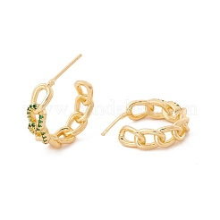 Green Cubic Zirconia Curb Chain Stud Earrings&nbsp;EJEW-F282-46G