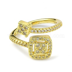 Brass with Cubic Zirconia Open Cuff Ring&nbsp;RJEW-B051-04G