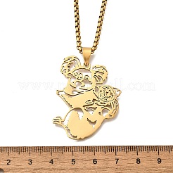 201 Stainless Steel Laser Cut Mother and Baby Koala Pendant Box Chain Necklaces for Women Men&nbsp;NJEW-E156-01G