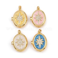 Brass Micro Pave Clear Cubic Zirconia Locket Pendants&nbsp;KK-P335-10G