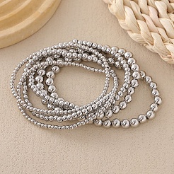 6Pcs 6 Styles Brass Round Beads Stretch Bracelets for Women&nbsp;BJEW-D357-04G