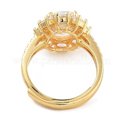 Flower Rack Plating Brass Micro Pave Cubic Zirconia Adjustable Rings for Women&nbsp;RJEW-Z059-11G-02