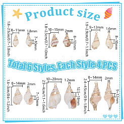 24Pcs 6 Styles Electroplated Natural Spiral Shell Pendants&nbsp;SSHEL-PH0001-50