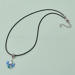 Glass Seed Beads & Glass Pearl Angel Pendant Necklaces&nbsp;NJEW-MZ00056-05
