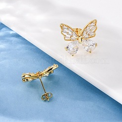 Brass Micro Pave Clear Cubic Zirconia Stud Earrings&nbsp;EJEW-D322-02G
