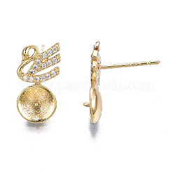 Brass Micro Pave Clear Cubic Zirconia Stud Earring Findings&nbsp;KK-Q764-034A