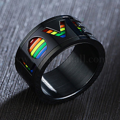Rainbow Color Pride Flag Word Love Rotating Enamel Finger Ring&nbsp;RABO-PW0001-034E
