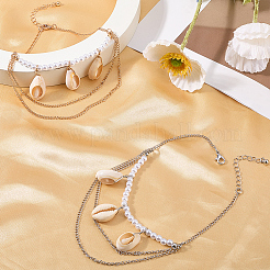 2Pcs 2 Colors Natural Shell Charm Bracelets&nbsp;BJEW-CY0001-04