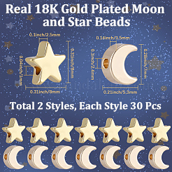 60Pcs 2 Styles Rack Plating Brass Beads&nbsp;KK-BBC0024-80