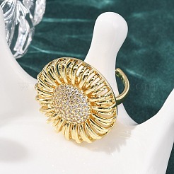 Brass Micro Pave Cubic Zirconia Cuff Open Rings&nbsp;RJEW-F204-04G