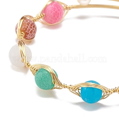 Natural Weathered Agate(Dyed) Round Beaded Cuff Bangle&nbsp;BJEW-JB08397