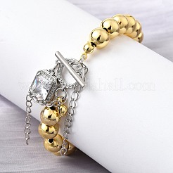 Round Brass Beads Charm Bracelets for Women&nbsp;BJEW-D317-05PG