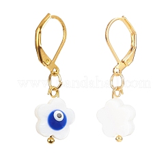 Natural Shell Flower with Evil Eye Dangle Leverback Earrings&nbsp;EJEW-JE05001