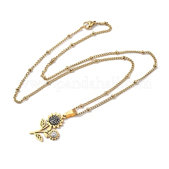 201 Stainless Steel Crystal Rhinestone Sunflower Pendant Necklaces&nbsp;NJEW-H065-16G