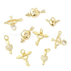 10Pcs 5 Styles Brass Micro Pave Clear Cubic Zirconia Charms&nbsp;KK-CJ0004-45
