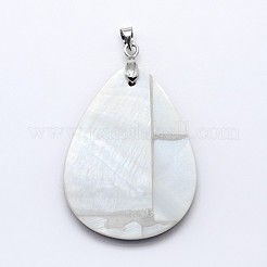 Brass Paua Shell Teardrop Pendants&nbsp;SSHEL-F0006-58