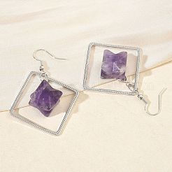 Rhombus Brass Dangle Earrings&nbsp;EJEW-D360-01P-01