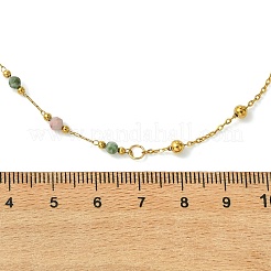 Natural & Synthetic Mixed Gemstone Faceted Round Beads Handmade Link Chain Necklaces with 316 Stainless Steel Chains&nbsp;NJEW-JN06059