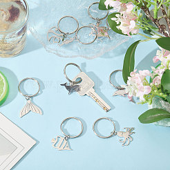 9Pcs Ocean Theme 304 Stainless Steel Keychains&nbsp;KEYC-FH00071
