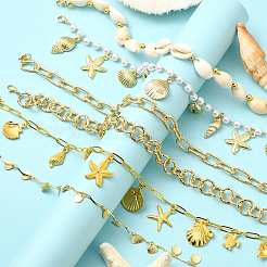 6Pcs 6 Styles Ocean Theme Cowrie Shell & Aluminum & Brass & Alloy Baseball Cap Chain&nbsp;HJEW-SC0002-37