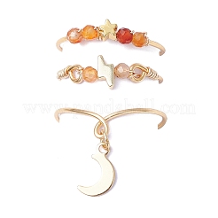 3Pcs Copper Wire Wrapped Gemstone Faceted Round Bead Finger Rings for Women&nbsp;RJEW-JR00887
