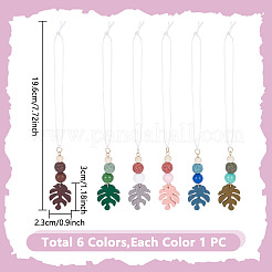 6Pcs 6 Colors Monstera Leaf Wood Pendant & Dyed Natural Lava Rock Bead Hanging Ornament&nbsp;HJEW-DR00094
