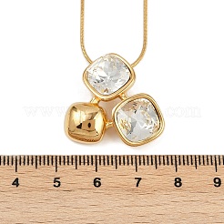 304 Stainless Steel Pave Clear Cubic Zirconia 3 Square Pendant Necklaces for Women&nbsp;NJEW-V008-01G