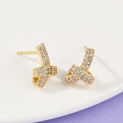 knot Brass Micro Pave Clear Cubic Zirconia Stud Earrings&nbsp;EJEW-F895-16G