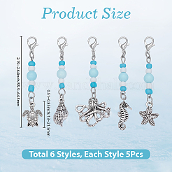 30Pcs 6 Styles Ocean Theme Alloy Charm & Glass Beads Pendant Decorations&nbsp;HJEW-BM0001-38