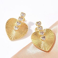 Brass Micro Pave Clear Cubic Zirconia Stud Earrings&nbsp;KK-U058-61G