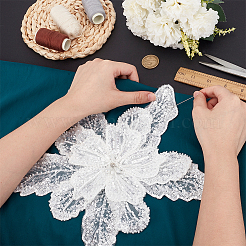 3D Flower Glass Beaded Gauze Cloth Sew on Appliques&nbsp;PATC-WH0008-93A