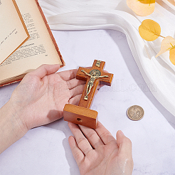 Wood & Alloy Cross Figurines Ornaments&nbsp;DJEW-WH004-107A