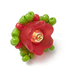 Handmade Nylon Wired Glass Beaded Pendants with Acrylic Beads Caps and Brass Beads&nbsp;PALLOY-MZ00509-01