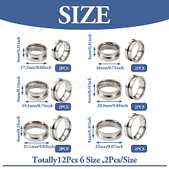 12Pcs 6 Size 201 Stainless Steel Grooved Finger Ring Settings&nbsp;STAS-TA0002-15P