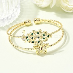 Brass Micro Pave Cubic Zirconia Cuff Bangles&nbsp;BJEW-F526-05G